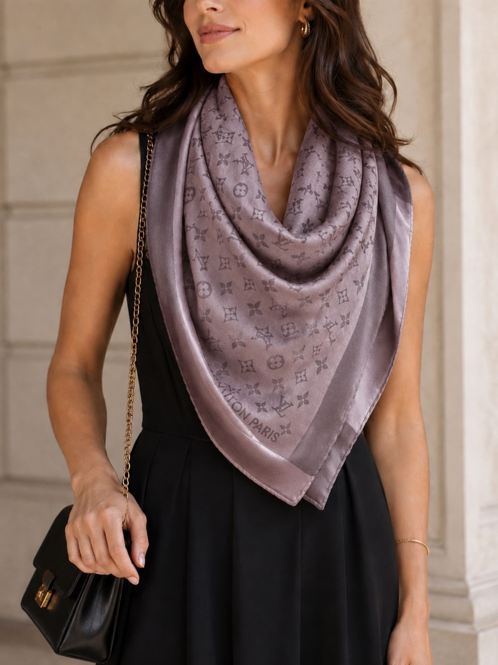 Louis Vuitton Vintage Monogram Pure Silk 90 Carré Scarf in Mauve
